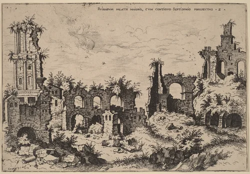 Ruins on the Palatine with the Septizonium by Hieronymus Cock, print, 1550