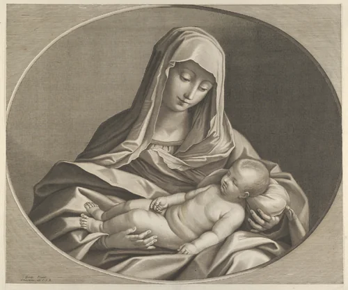 The Virgin holding the sleeping infant Christ on her lap, after Reni by anonymous, print, 1741-1784