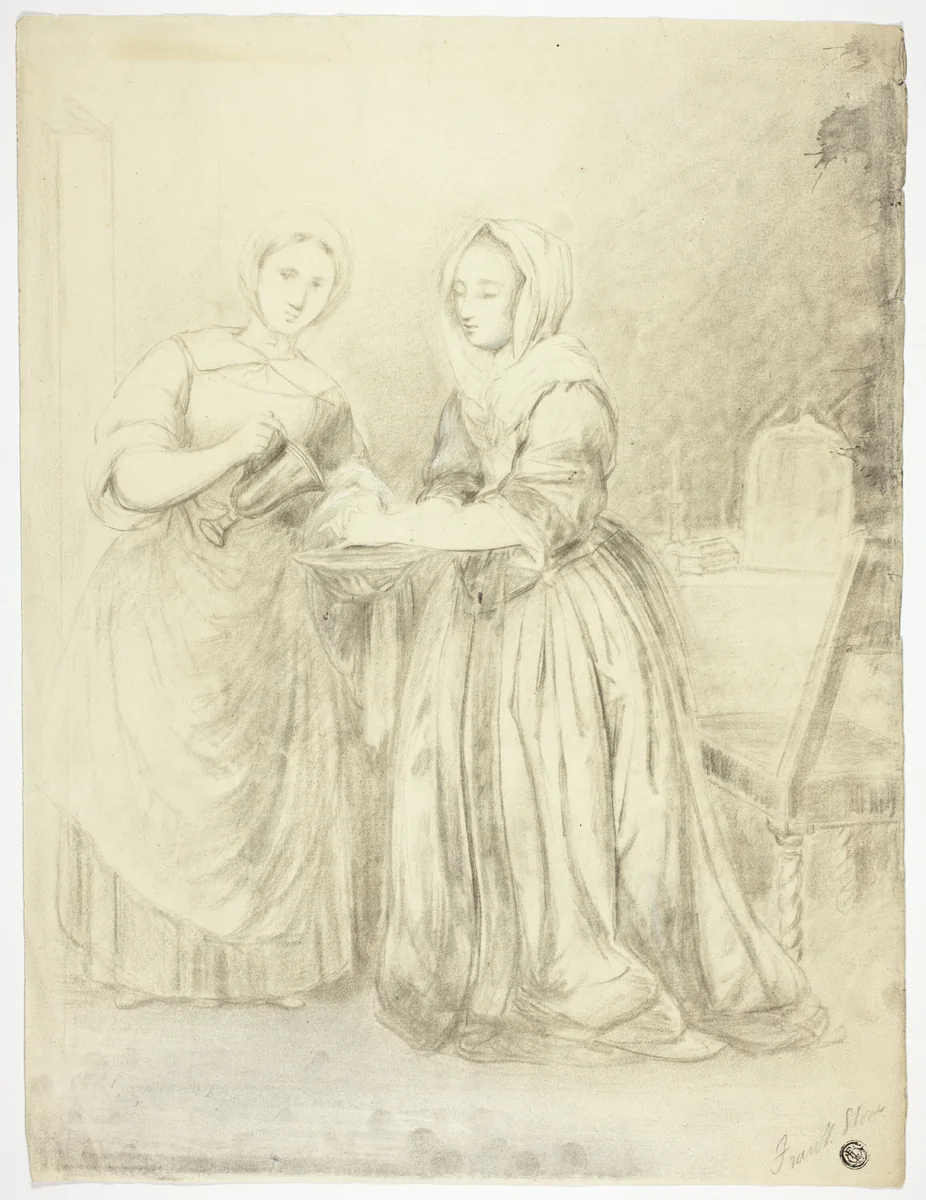 Washing of Hands by Frank Stone, drawing, 1820-1859