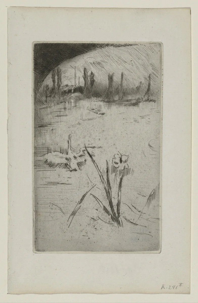 Zwaan en een iris by James Abbott McNeill Whistler, print, 1883