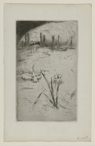 Zwaan en een iris by James Abbott McNeill Whistler, print, 1883