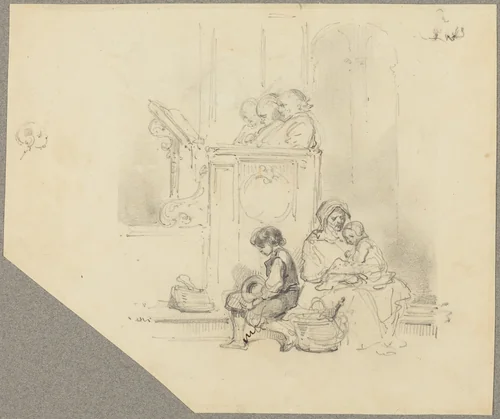 Figures at a Church Service by Hippolyte Bellangé, drawing, 1800-1860