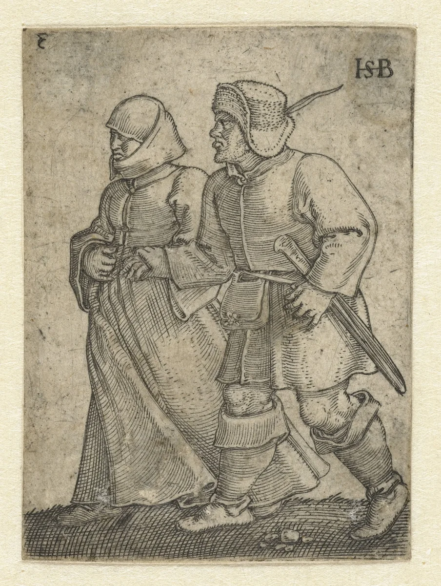 Dansend boerenpaar by Unknown, print, 1537
