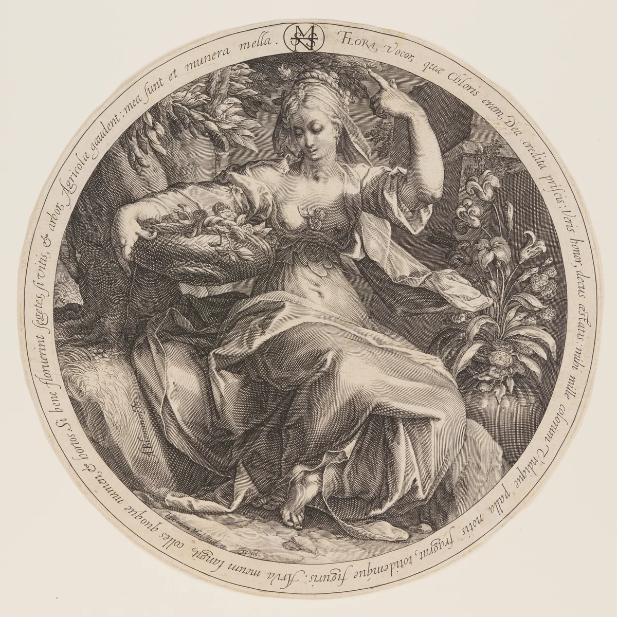 Flora by Herman Jansz. Muller, print, 1598-1602
