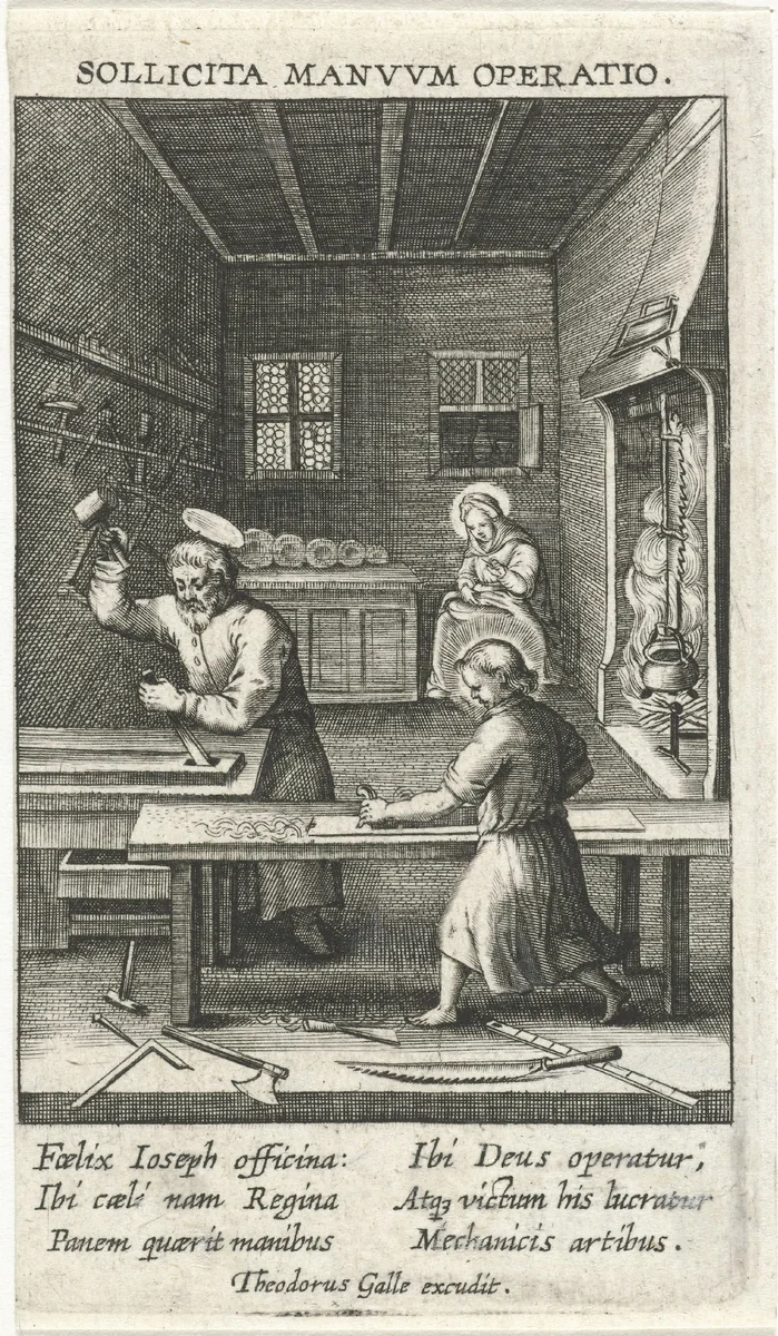 Jozef en Christus in de werkplaats by Unknown, print, 1581-1633