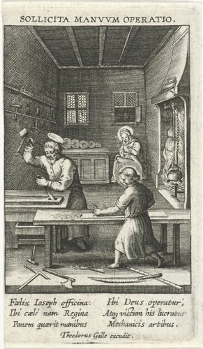Jozef en Christus in de werkplaats by Unknown, print, 1581-1633