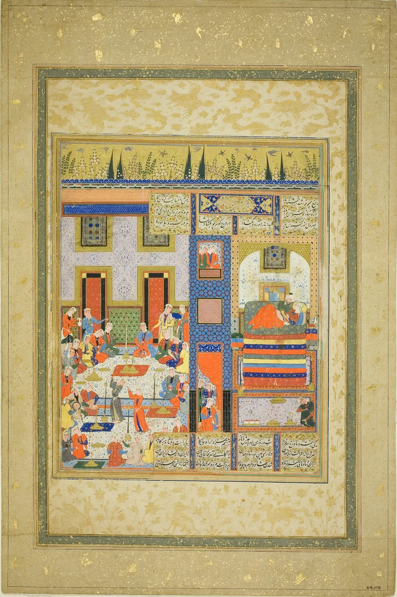 The Wedding Night of Anushirvan and the Khaqan's Daughter (from a copy of Firdausi's Shahnama) by Iran Shiraz, painting, 1560-1570