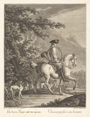 Huntsman with a Pack of Hounds by Johann Elias Ridinger, print, 1698-1767
