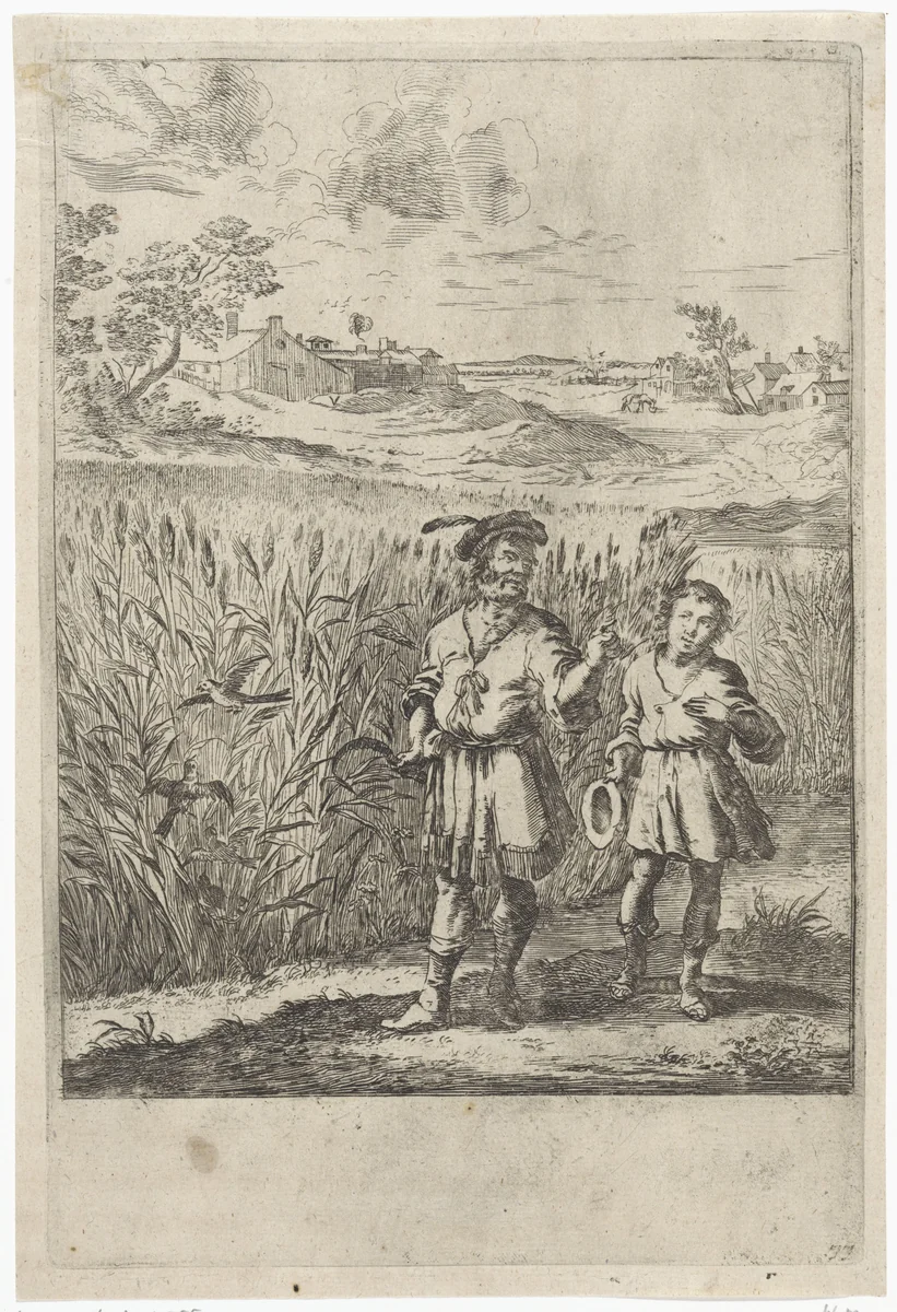 Fabel van de leeuwerik en haar jongen by Dirk Stoop, print, 1665