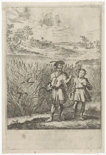 Fabel van de leeuwerik en haar jongen by Dirk Stoop, print, 1665