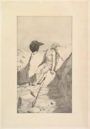 Sterbender Wanderer, from the series Radierte Skizzen by Max Klinger, print, 1870-1920