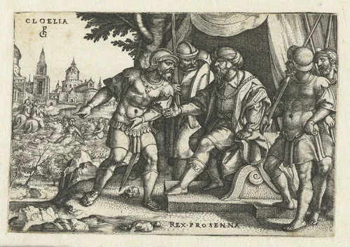Porsenna hoort dat Cloelia is ontsnapt by Unknown, print, 1546-1547