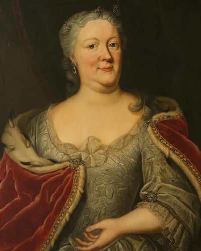 Portrait of Maria Louisa van Hessen-Kassel, called Maaike-Meu. Widow of the Stadtholder of Friesland John Willem Friso, Prince of Orange-Nassau by Johann Philipp Behr, painting, 1720-1756