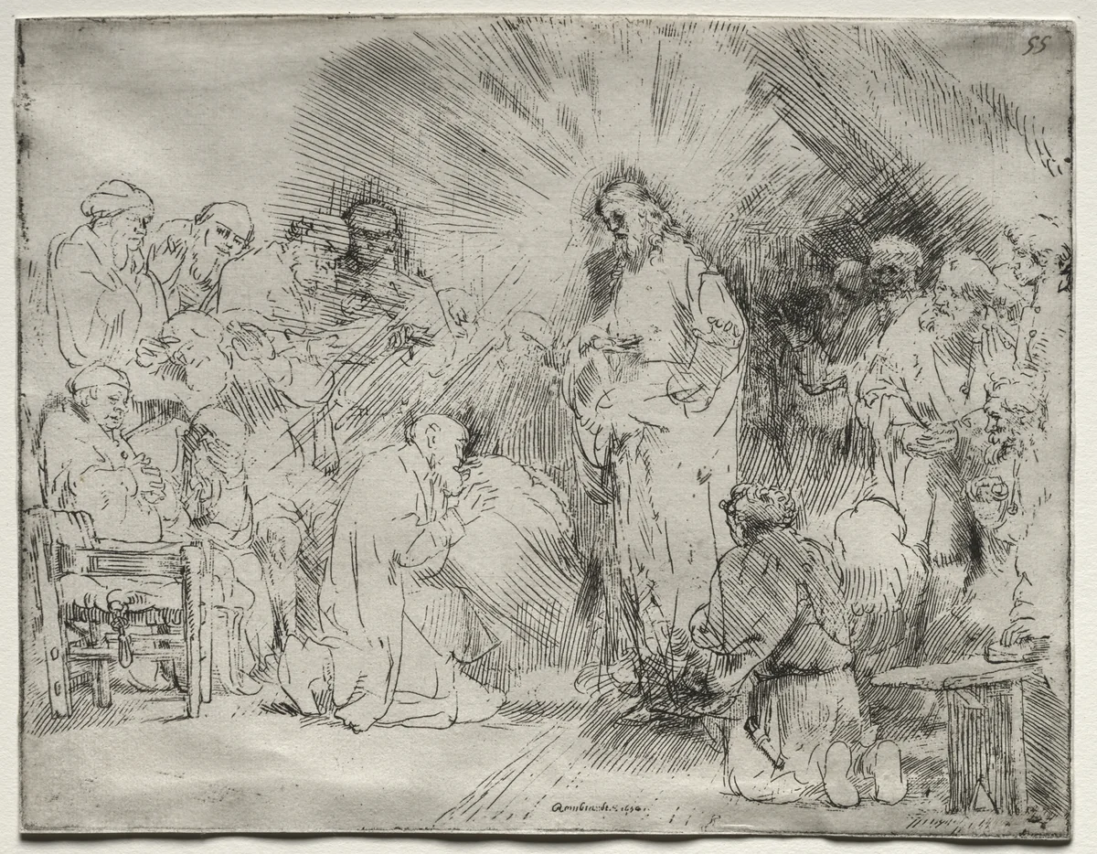 Christ Appearing to the Apostles by Rembrandt van Rijn, print, 1656