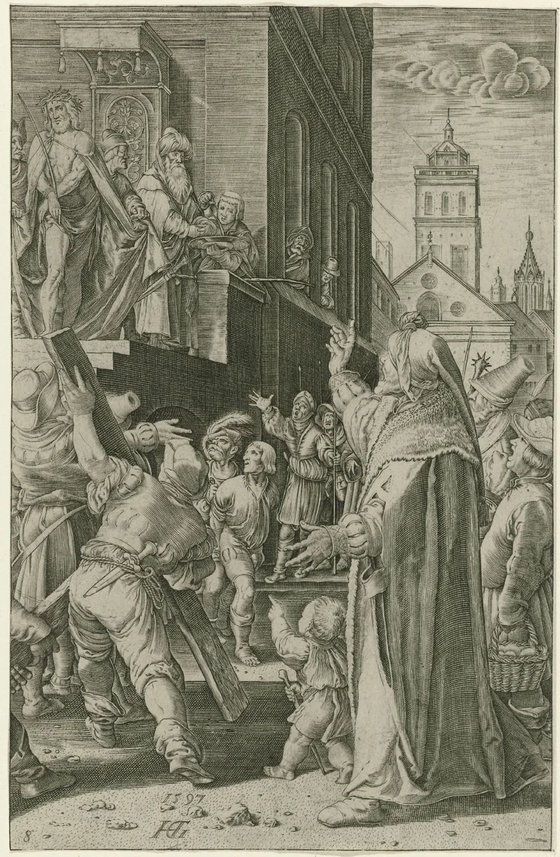 Christus aan het volk getoond (Ecce Homo) by Abraham Hogenberg, print, 1597-1653
