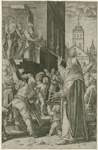 Christus aan het volk getoond (Ecce Homo) by Abraham Hogenberg, print, 1597-1653