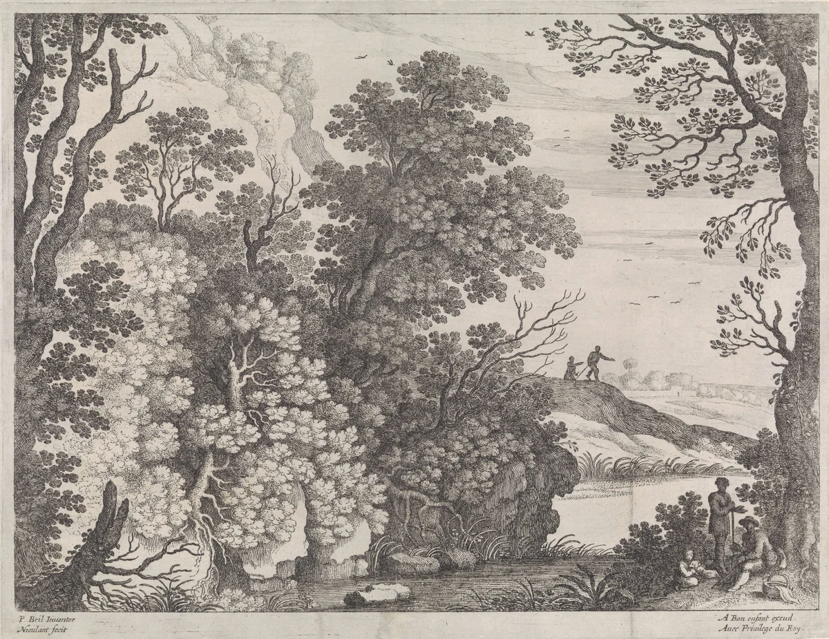 Boslandschap by Unknown, print, 1594-1635