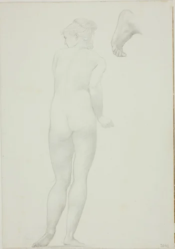 Backview of Standing Nude Woman and Sketch of a Foot by Edward Burne-Jones, drawing, 1868-1883