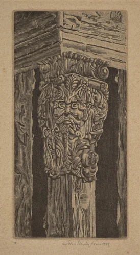Corbel on Gate House, Stokesay Castle by John Taylor Arms, print, 1944