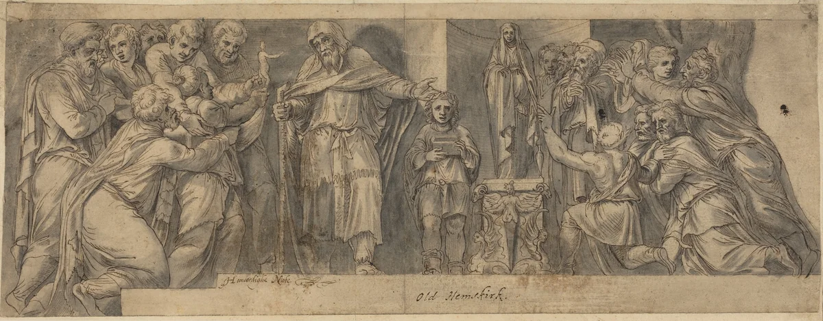 Scene from Ancient History by Polidoro da Caravaggio, drawing, 1500-1599