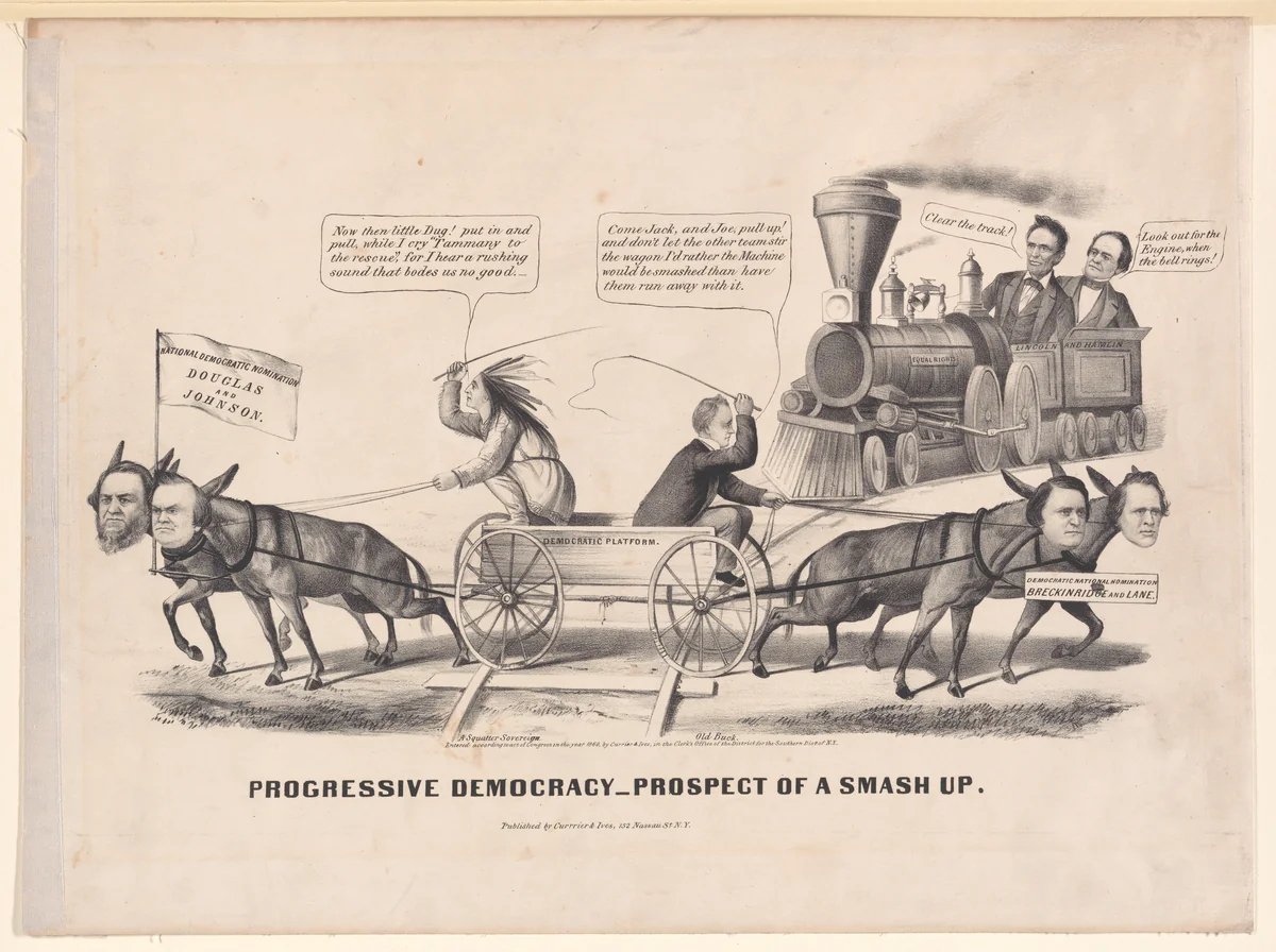 Progressive Democracy – Prospect of a Smash Up by Louis Maurer, print, 1860