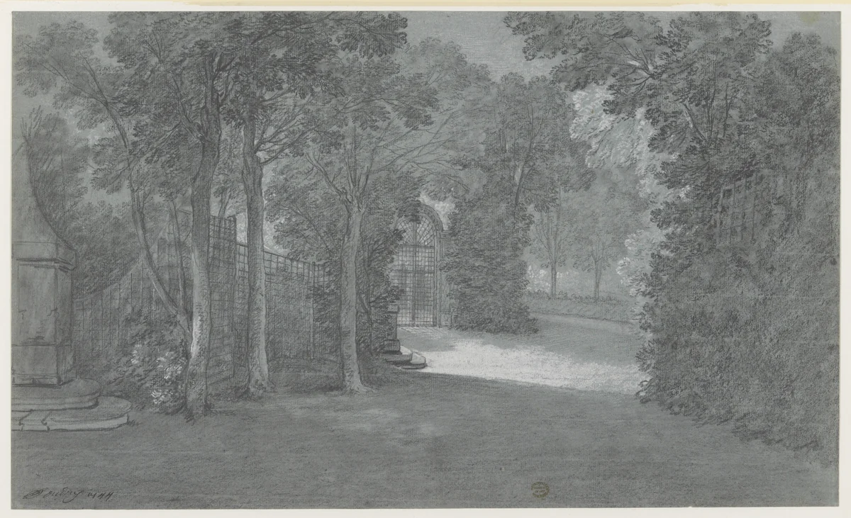 View in the Gardens of Arcueil by Jean-Baptiste Oudry, drawing, 1744