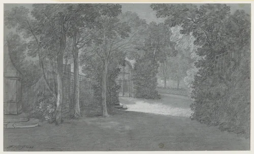 View in the Gardens of Arcueil by Jean-Baptiste Oudry, drawing, 1744