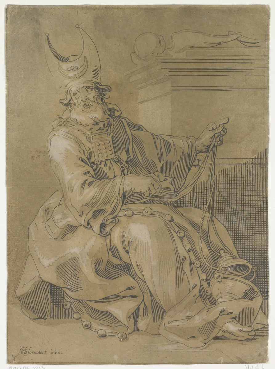 Aäron zittend bij de Ark des Verbonds by anonymous, print, 1610