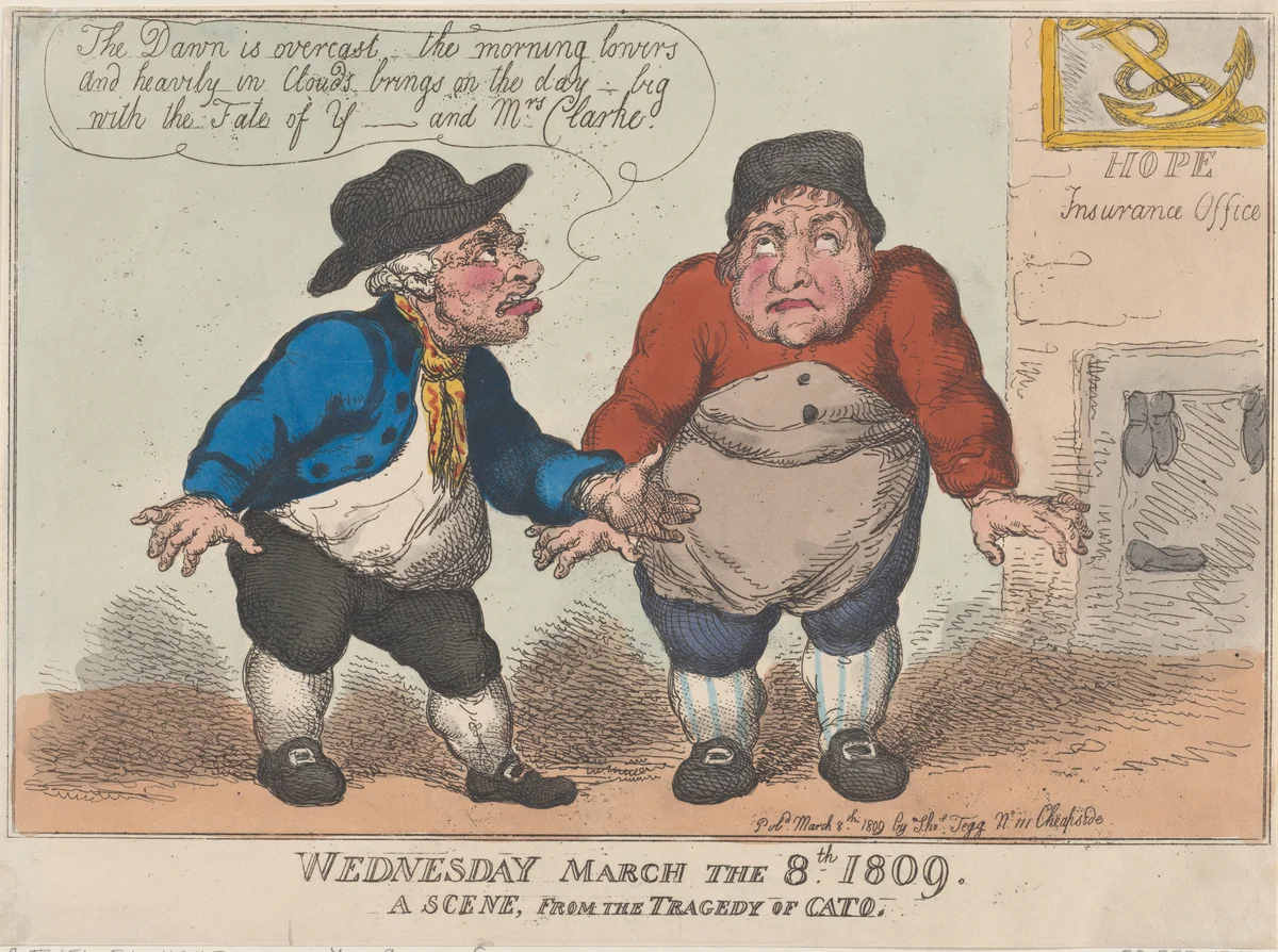 Wednesday March the 8th 1809, A Scene From The Tragedy of Cato by Thomas Rowlandson, print, 1809