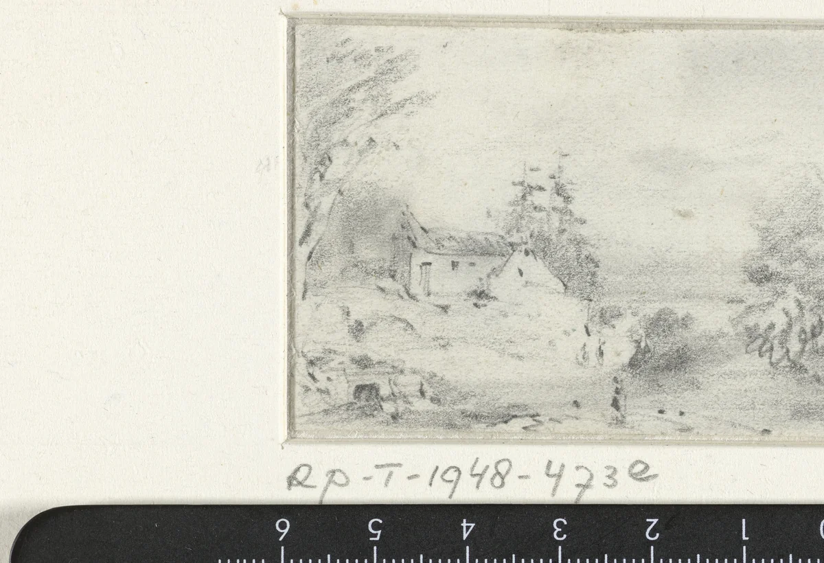 Landschap met huis by Maxime François Antoine Lalanne, drawing, 1837-1886
