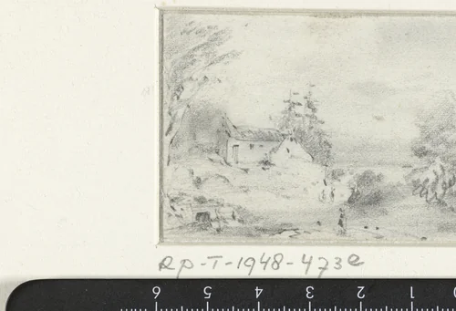 Landschap met huis by Maxime François Antoine Lalanne, drawing, 1837-1886