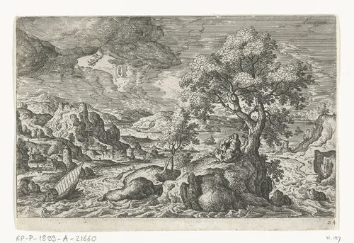 Visioen op een eiland by anonymous, print, 1550-1650