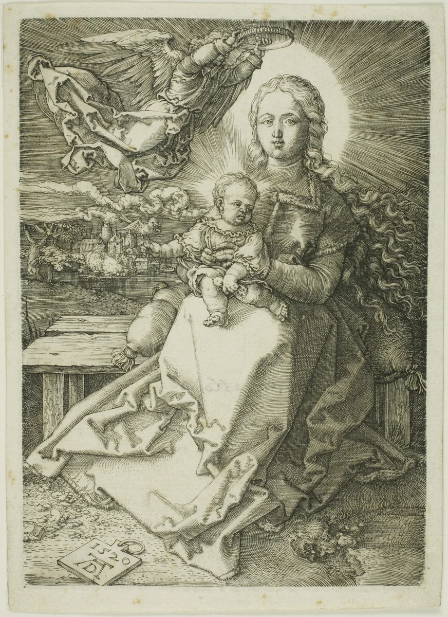 Madonna Crowned by One Angel by Albrecht Dürer, print, 1520