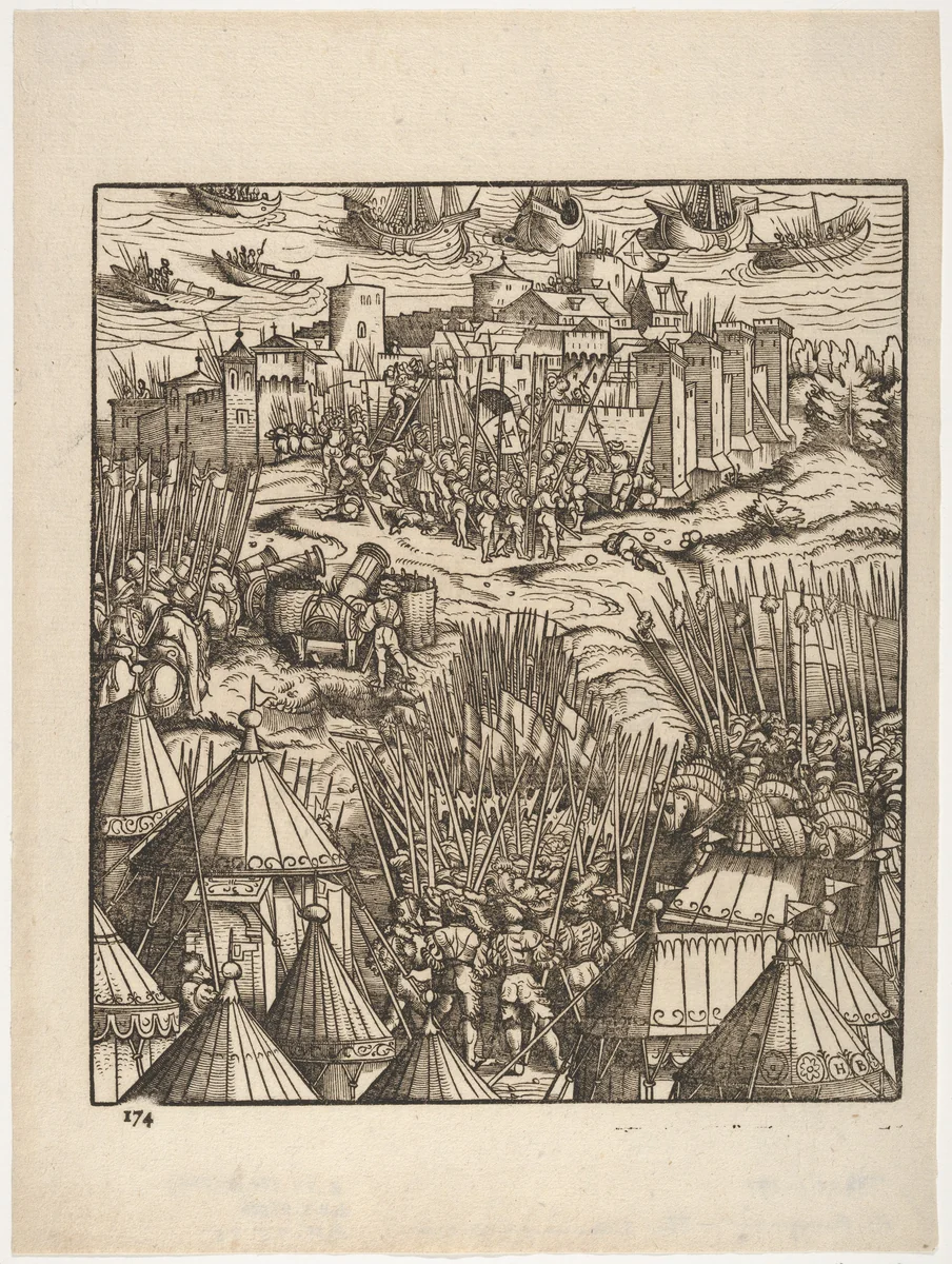 Storming of Moran, at the Shore, from "Der Weisskunig" by Hans Burgkmair, print, 1775-1800
