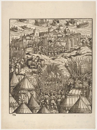 Storming of Moran, at the Shore, from "Der Weisskunig" by Hans Burgkmair, print, 1775-1800