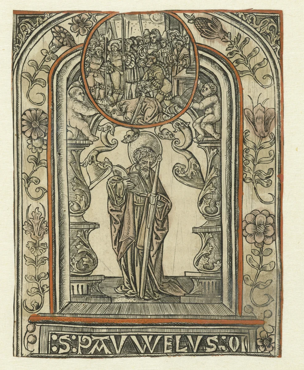 De apostel Paulus en zijn martelaarschap by Unknown, print, 1510-1530