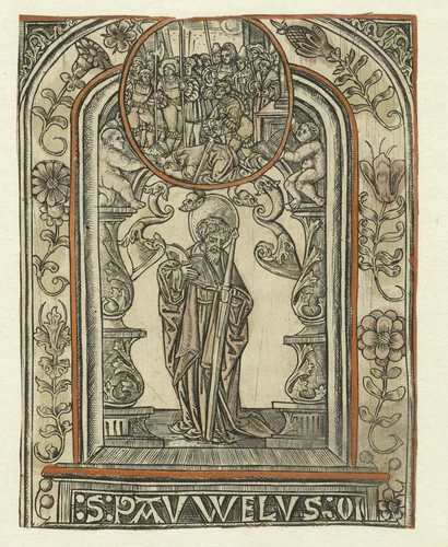 De apostel Paulus en zijn martelaarschap by Unknown, print, 1510-1530