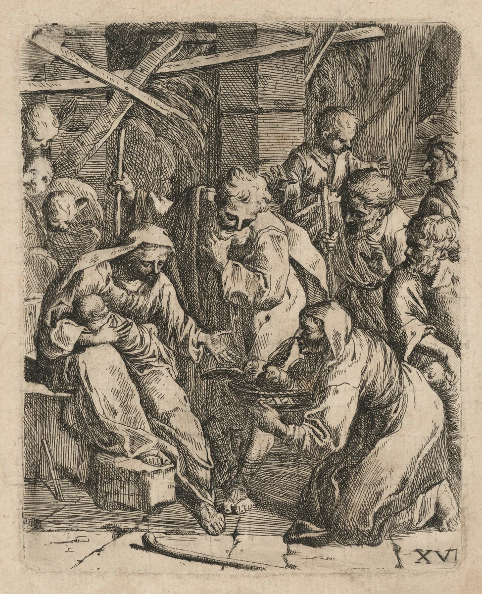 The Adoration of the Shepherds by Marcantonio Bellavia, print, 1600-1700