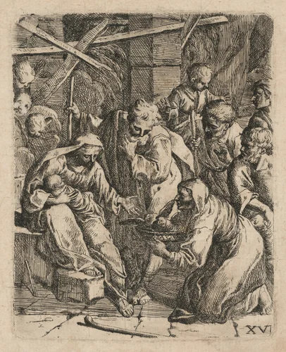 The Adoration of the Shepherds by Marcantonio Bellavia, print, 1600-1700