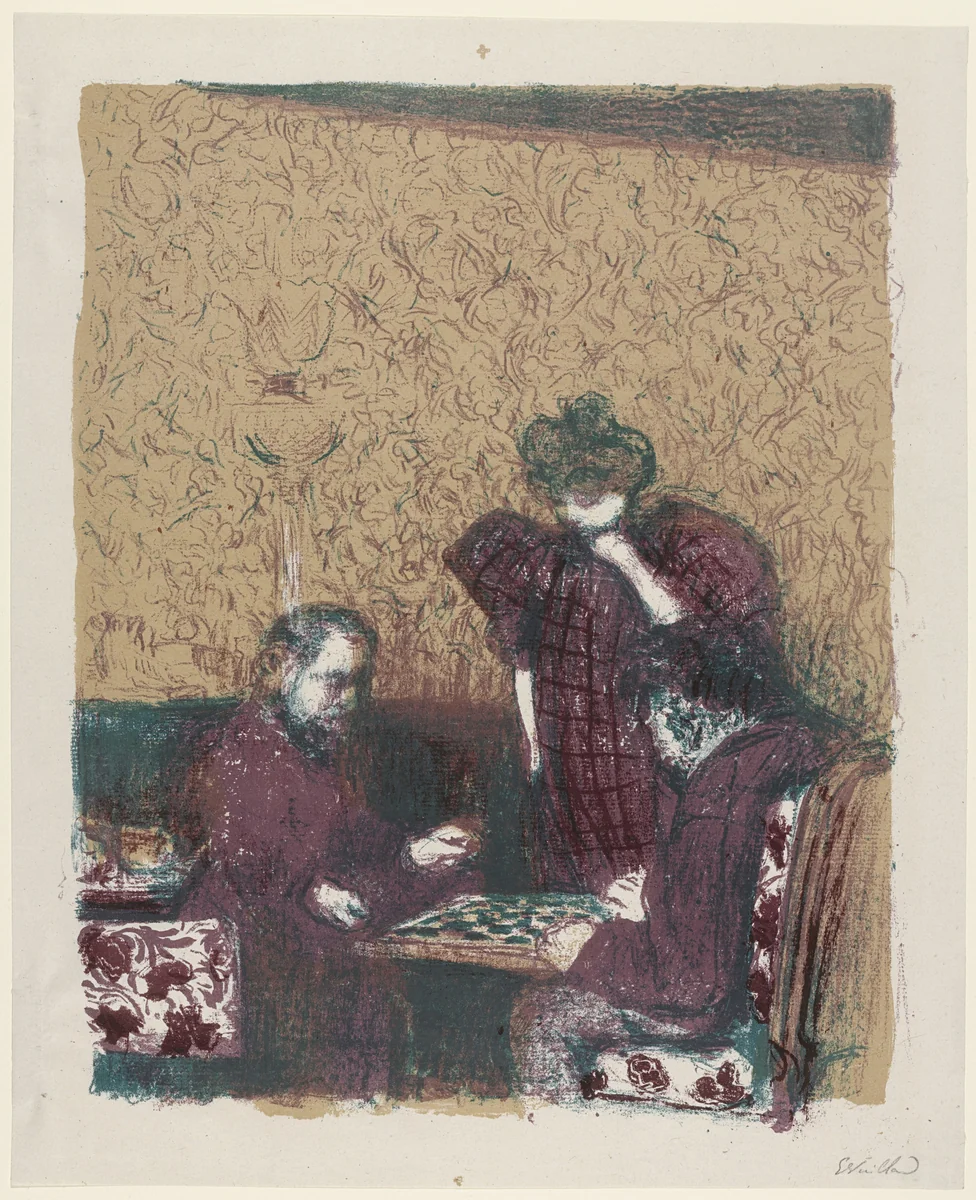 The Game of Checkers (La Partie de dames) from Landscapes and Interiors (Paysages et intérieurs) by Édouard Vuillard, print, 1899