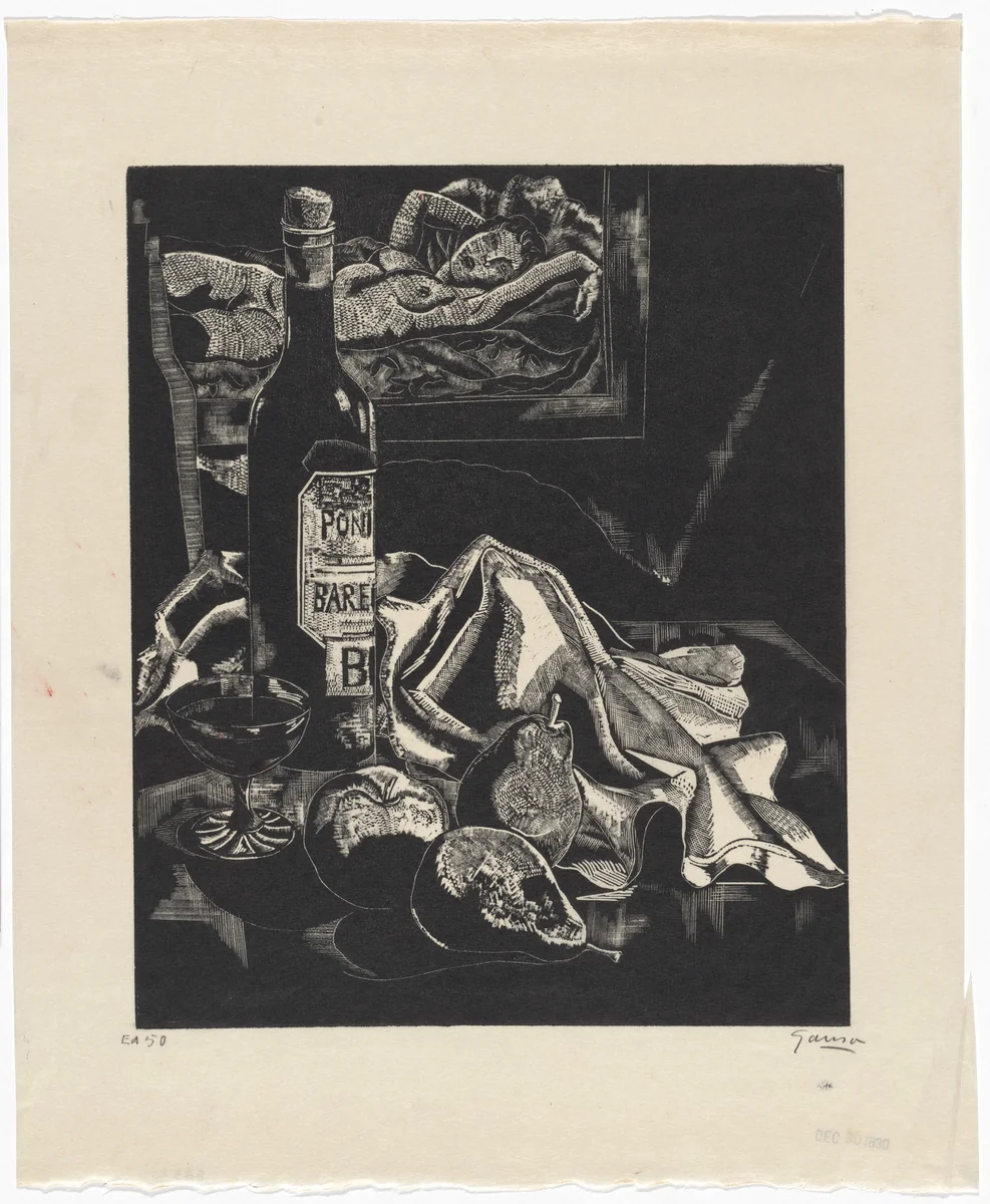 Still Life with Bottle by Emil Ganso, print, 1930