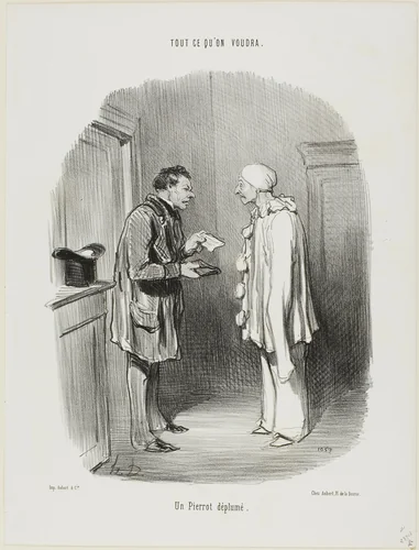 A Plucked Pierrot, plate 9 from Tout Ce Qu'on Voudra by Honoré-Victorin Daumier, print, 1847