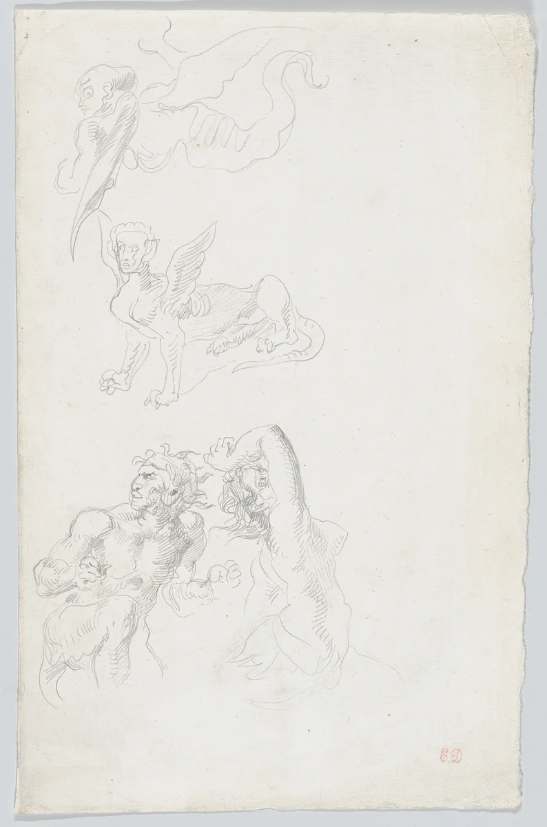 Study of Satyrs and Gargoyles by Eugène Delacroix, drawing, 1828-1838