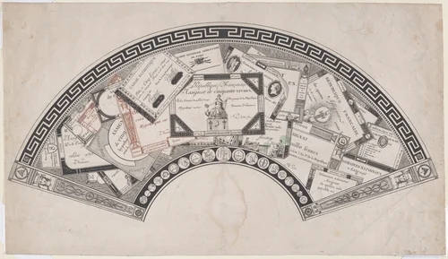 Fan Design with Republican Assignats (French Revolutionary Money) by anonymous, print, 1790-1800