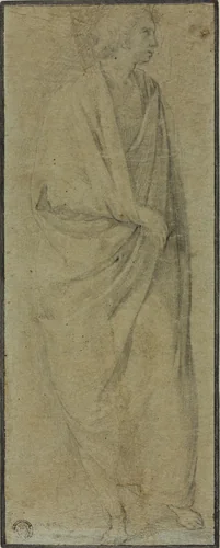 Standing Draped Male Figure by Florentine Italian, drawing, 1580-1599