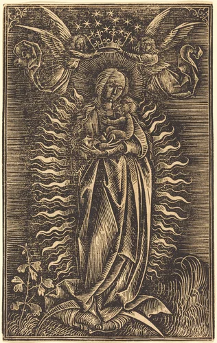 The Virgin Crowned by Two Angels by German 15th Century, print, 1500
