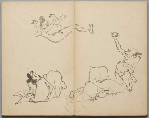 Courtiers' Farting Contest from Sketch Album by Kawanabe Kyōsai (河鍋暁斎), book, 1855-1889