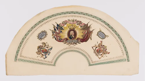 Fan design in honor of Ferdinand VII, King of Spain by anonymous, print, 1814-1815