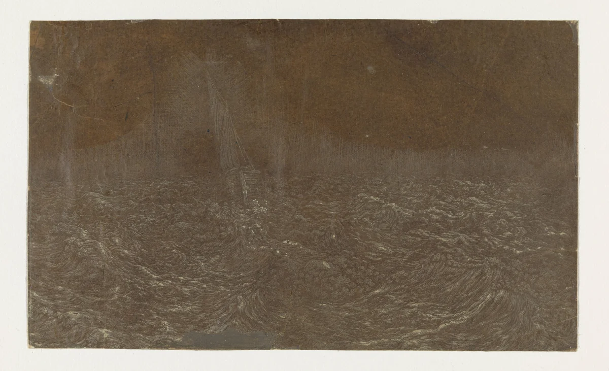 Ship in Rough Water by Hercules Segers, print, 1625-1630