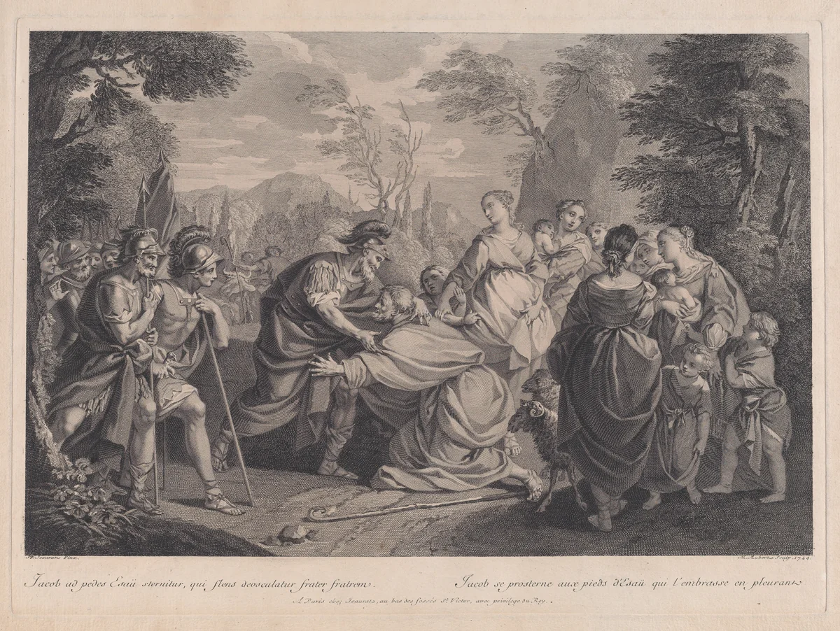 Jacob and Esau, after Etienne Jeaurat by Michel Aubert, print, 1744